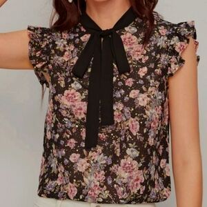SHEIN Tie Neck Floral Print Chiffon Blouse Size 12